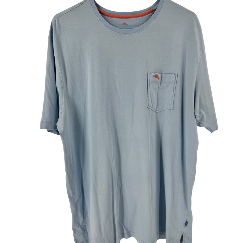 Tommy Bahama Relax Mens L Light Blue Pima Cotton Pocket T-Shirt Marlin Logo - Picture 2 of 6